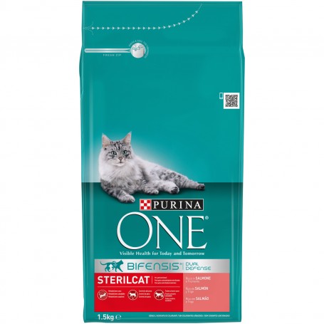 Pienso Purina One Bifensis Esterilizados rico en Salmón y Trigo para gatos
