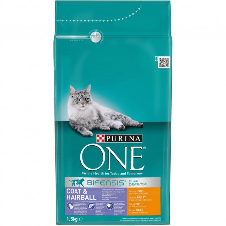 PURINA ONE Bifensis Pelaje y Bolas de Pelo rico en Pollo y Cereales
