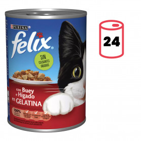 Purina Félix Pack 24 latas Estándar Buey e Hígado en Gelatina 
