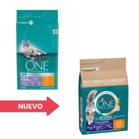 PURINA ONE Bifensis Pelaje y Bolas de Pelo rico en Pollo y Cereales