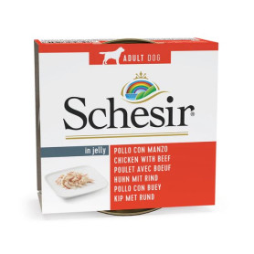 Schesir adult filetes de pollo con ternera lata para perros