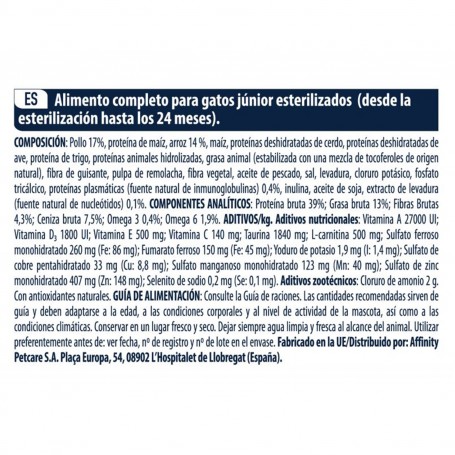 composición de pienso para gatos Advance Junior Sterilized