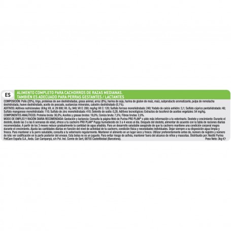 Información general de pienso Purina Pro Plan Medium Puppy Original